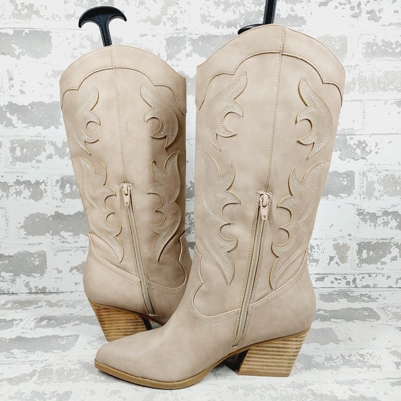 NEW Dolce Vita Karda Tan Western Stitch Block Heel Pointed Toe Tall Boots K393 - Picture 4 of 12